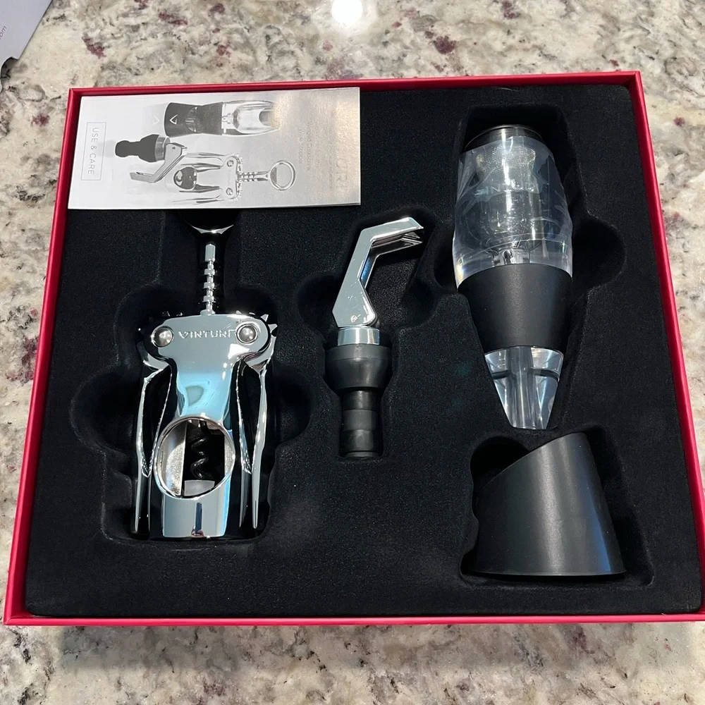 Vinturi Wine Opener, Wine Aerator, Wine Stopper 3 Piece Deluxe Wine Set NEW